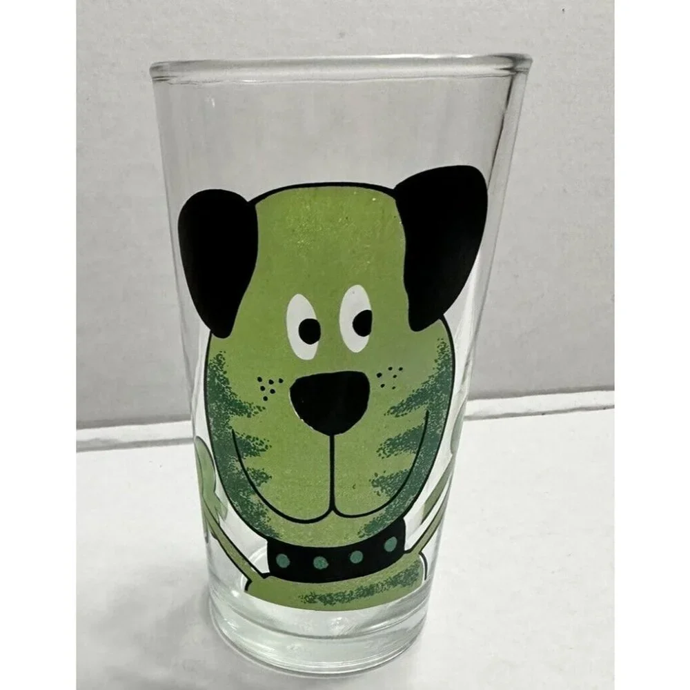 Vintage Firna Indonesia Green Dog Glass‎ Tumbler Cartoon
